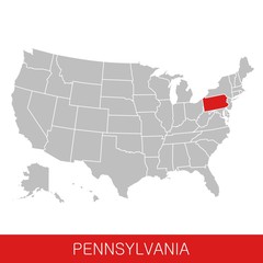 United States of America with the State of Pennsylvania selected. Map of the USA vector illustration