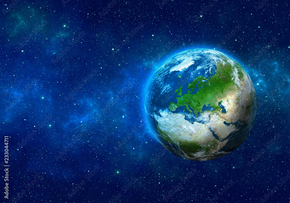 Wall mural planet earth in space. europe, part of africa and asia. elements of this image furnished by nasa. 3d