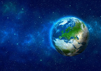 Fototapeta na wymiar Planet Earth in space. Europe, part of Africa and Asia. Elements of this image furnished by NASA. 3D rendering.