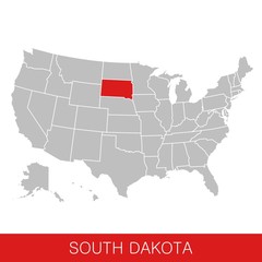 United States of America with the State of South Dakota selected. Map of the USA vector illustration