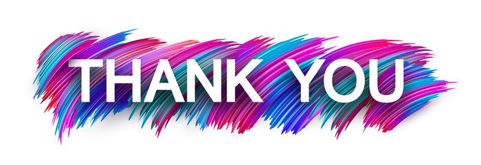 Thank you sign with color brush strokes on white background.