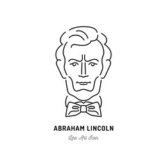 Abraham Lincoln Icon, USA President Icon. Line art design, Vector flat illustration