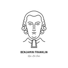 Benjamin Franklin Icon USA politician. Line art icon, Vector flat illustration