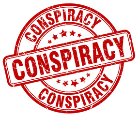 conspiracy red grunge round vintage rubber stamp