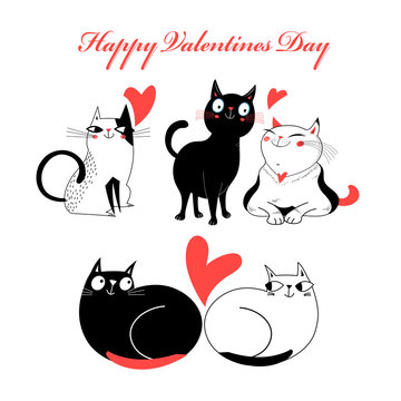 Bright greeting card with cats in love