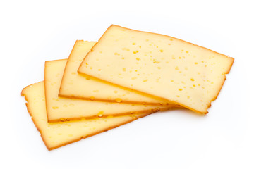 Fototapeta premium Cheese slices isolated on the white background.