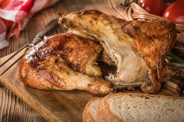 Pieces of roasted chicken.