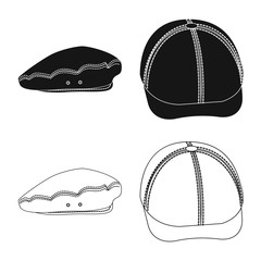 Vector illustration of headgear and cap symbol. Set of headgear and accessory vector icon for stock.