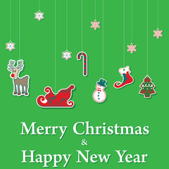 Merry Christmas and Happy New Year sticker set, vector