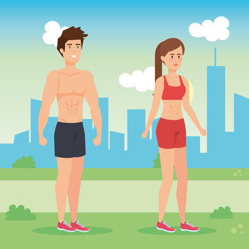 couple practicing exercise character