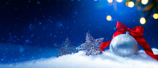 Blue Christmas greeting card background or season holidays banner © Konstiantyn
