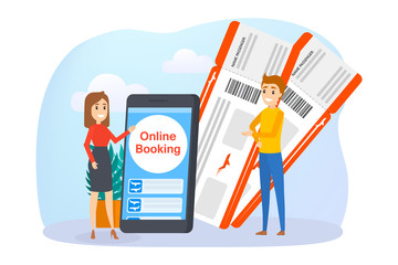 Booking airplane ticket online in the smartphone.