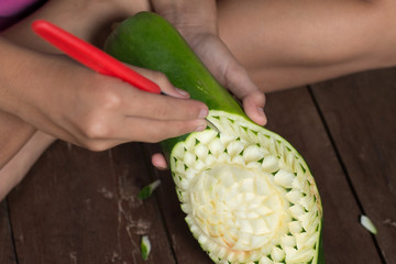 Closeup of Fruit Carving food art concept