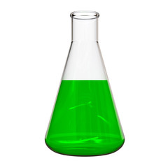 Medical flask with green liquid. 3D Illustration.