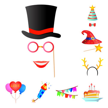 Vector design of party and birthday icon. Collection of party and celebration vector icon for stock.