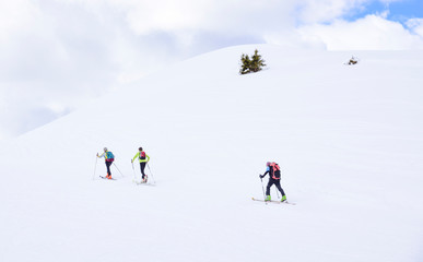 Obraz na płótnie Canvas hikers on the alps on a sunny winter day