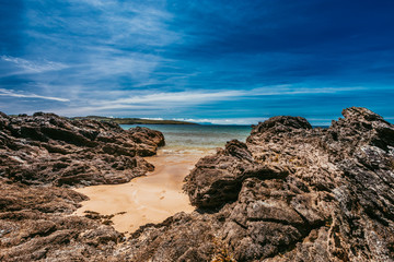 Fototapeta premium Fintra beach is a beautiful sandy beach just a couple of kilometers outside the fishing port of Killybegs, Co Donegal, Ireland