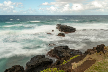 Tropical sea with waves on cliffs - Motion Blur, Soft Focus due to Slow Shutter Speed