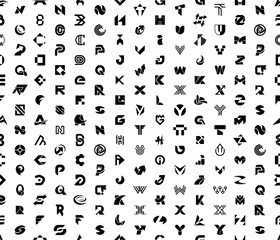 Seamless pattern with Abstract logos with letters. Isolated on White background