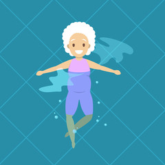 Old woman doing exercise in swimming pool