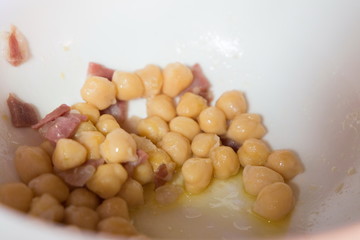 Chickpeas with jam stew on bowl Spain 