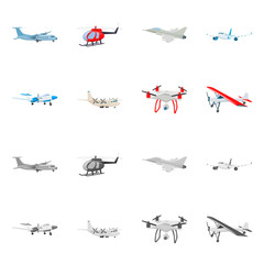 Vector illustration of plane and transport icon. Collection of plane and sky stock symbol for web.