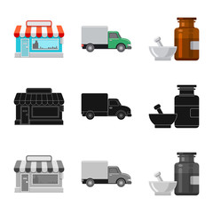 Isolated object of pharmacy and hospital symbol. Set of pharmacy and business stock symbol for web.