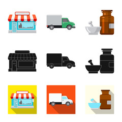 Isolated object of pharmacy and hospital icon. Set of pharmacy and business vector icon for stock.