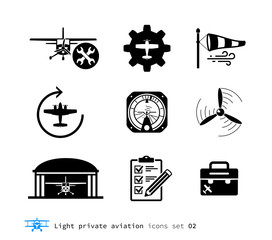 Light private aviation icons set