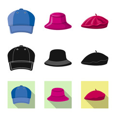Vector illustration of headgear and cap logo. Set of headgear and accessory vector icon for stock.