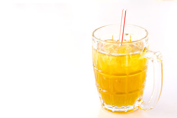 Iced chrysanthemum tea on white background