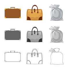 Vector illustration of suitcase and baggage icon. Set of suitcase and journey stock symbol for web.