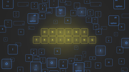 Illustration of virtual neon keyboard buttons. 
