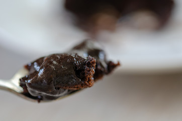A bite of chocolate souffle
