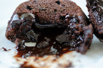 Hot Chocolate Cake Souffle on white background.