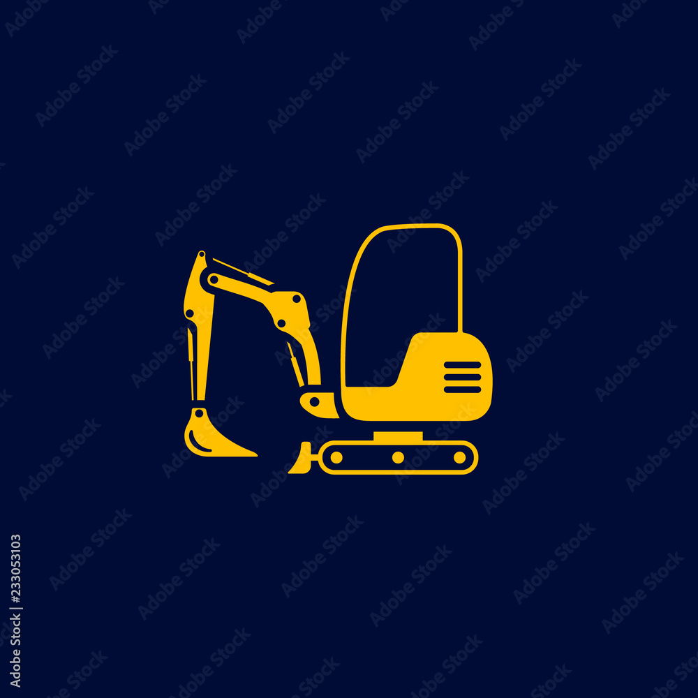 Wall mural Excavator mini icon. Digger Illustration vector dig vehicle. Mini excavator logo