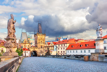 Charles Bridge with Statues of Saint Augustine of Hippo and St P