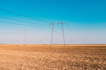 High voltage electricity pylons for power transmission in field