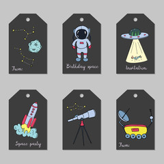 Set of astronomy hand drawn tags.