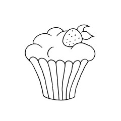 Hand drawn cupcake on white background.