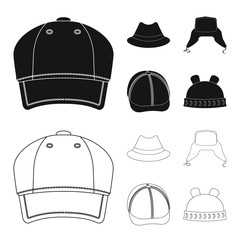 Isolated object of headgear and cap symbol. Collection of headgear and accessory stock vector illustration.