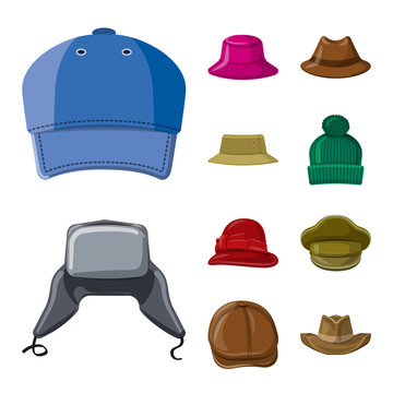 Isolated object of headgear and cap logo. Set of headgear and accessory vector icon for stock.