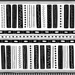 Vector seamless aboriginal pattern including ethnic Australian motive with black typical elements on white background
