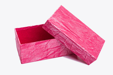 Open pink gift box. Blank gift box on light background. Beautiful design of box for presents.