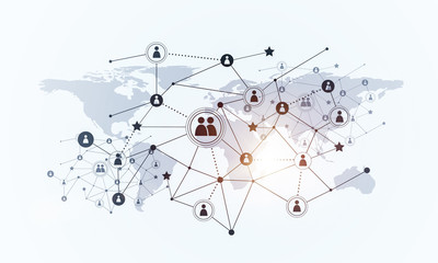 Lines and dots as networking idea drawn on white background
