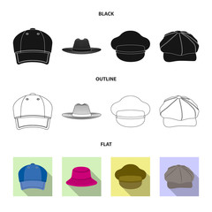 Vector design of headgear and cap icon. Collection of headgear and accessory vector icon for stock.