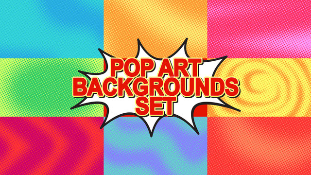 Pop art background set with halftone dots, vector retro comics style dotted backgrounds templates design HD