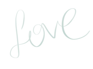 Love illustration. Handwritten Love text sign on white background isolated. Wedding greeting card. Happy valentines day.