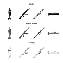 Vector illustration of weapon and gun icon. Set of weapon and army vector icon for stock.