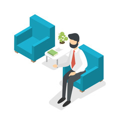 Obraz premium Businessman sitting in the armchair and waiting